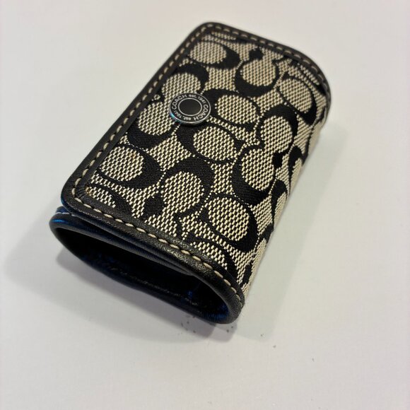 Coach Signature Lipstick Compact Case – Black/Khaki Jacquard – Snap Closure - Picture 1 of 5